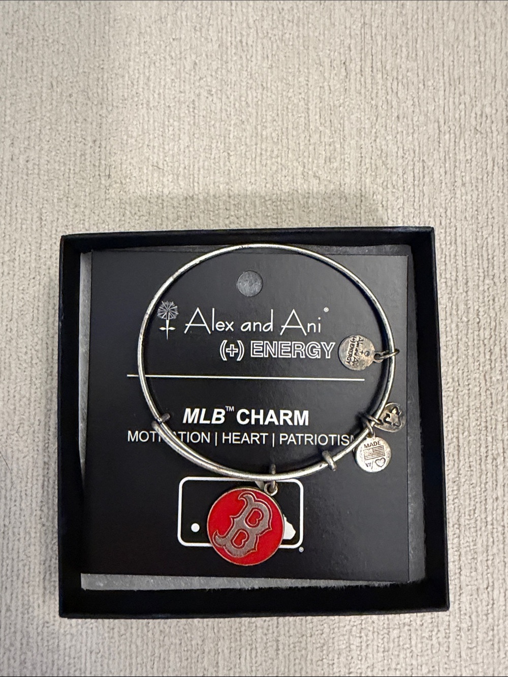 Alex and Ani Silver MLB Charm Bracelet with Red Boston 'B' Charm